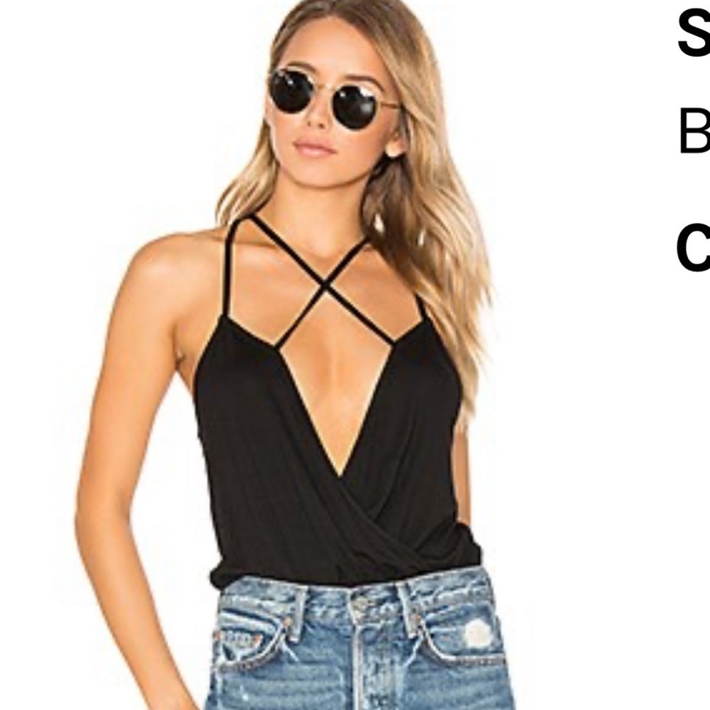 BLQ BASIQ Strappy Bodysuit Black Size 0 Revolve Crisscross Button Snap